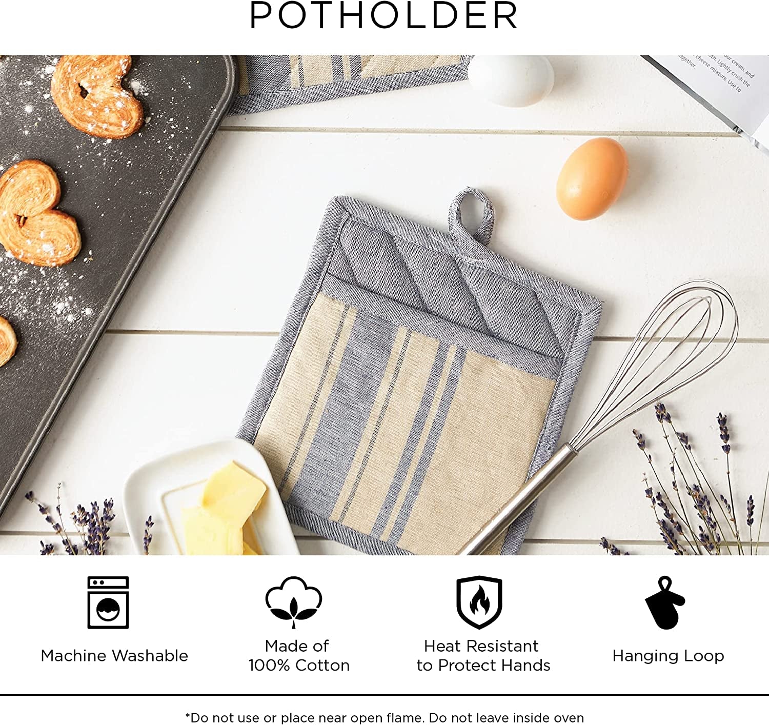 Heat Resistant Quilted Cotton Pot Holder Set, Designed with Space to Personalize Allowing a Customized Design, 7X9, Red, 3 Count